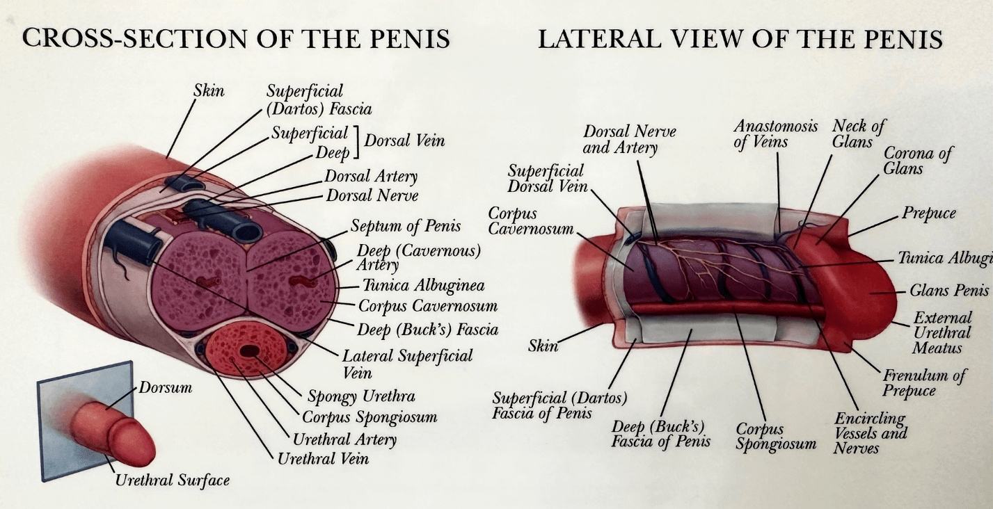 cross - section and lateral view of penis